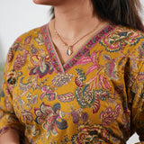 Peplum cotton short kurti - Mustard