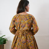 Peplum cotton short kurti - Mustard
