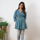Peplum cotton short kurti -Cloud