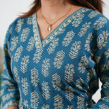 Peplum cotton short kurti -Cloud