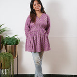 Peplum cotton short kurti - Lavender