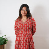 Peplum cotton short kurti - Red
