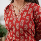 Peplum cotton short kurti - Red