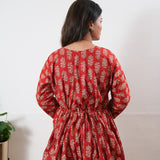 Peplum cotton short kurti - Red