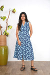 Royal blue hibiscus cotton shirt dress(attached sleeves)