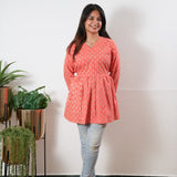 Peplum cotton short kurti - Peach