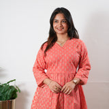 Peplum cotton short kurti - Peach