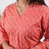 Peplum cotton short kurti - Peach