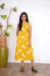 Mustard elephant cotton shirt dress(attached sleeves)
