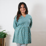 Peplum cotton short kurti - Azure