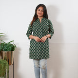 Pintex cotton short kurti - Green lotus