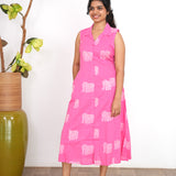 Pink elephant cotton shirt dress(attached sleeves)