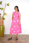 Pink elephant cotton shirt dress(attached sleeves)
