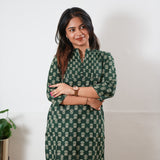 Pintex cotton short kurti - Green lotus