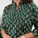 Pintex cotton short kurti - Green lotus