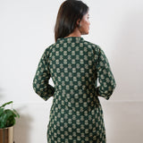 Pintex cotton short kurti - Green lotus