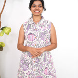 Lavender and white cotton shirt dress