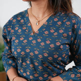 Peplum cotton short kurti - Blue roses