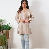 Round neck cotton short kurti -Multicoloured stripes