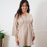 Round neck cotton short kurti -Multicoloured stripes