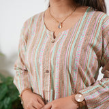 Round neck cotton short kurti -Multicoloured stripes
