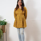 Peplum cotton short kurti - Mustard rose