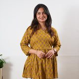 Peplum cotton short kurti - Mustard rose