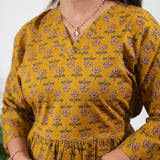 Peplum cotton short kurti - Mustard rose