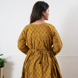 Peplum cotton short kurti - Mustard rose