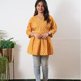 Peplum cotton short kurti - Gold