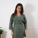 V neck cotton short kurti -Forest green