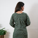 V neck cotton short kurti -Forest green