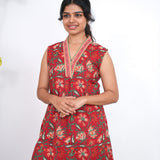 Ira cotton v neck gathered dress-Crimson(attached sleeves)