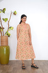 Ira cotton v neck gathered dress -Caramel
