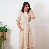 Beige stripes mandarin cotton co-ord set