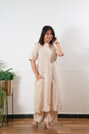 Beige stripes mandarin cotton co-ord set