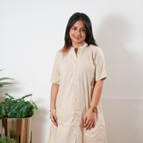 Beige stripes mandarin cotton co-ord set