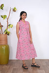 Ira cotton v neck gathered dress -Flamingo pink