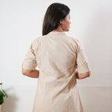 Beige stripes mandarin cotton co-ord set