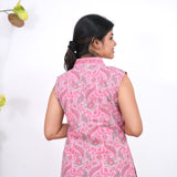 Ira cotton v neck gathered dress -Flamingo pink(attached sleeves)