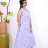 Ira cotton v neck gathered dress -Lavender(attached sleeves)