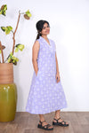 Ira cotton v neck gathered dress -Lavender(attached sleeves)
