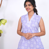 Ira cotton v neck gathered dress -Lavender(attached sleeves)