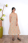 Ira cotton v neck gathered dress -Sea green(attached sleeves)