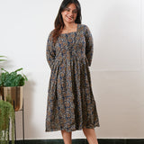Navy and brown cotton v neck dress
