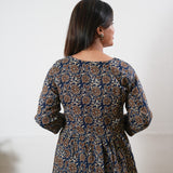 Navy and brown cotton v neck dress