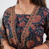 Navy floral cotton v neck dress