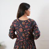 Navy floral cotton v neck dress