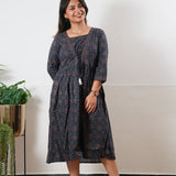 Dark blue cotton v neck dress