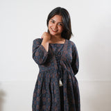 Dark blue cotton v neck dress